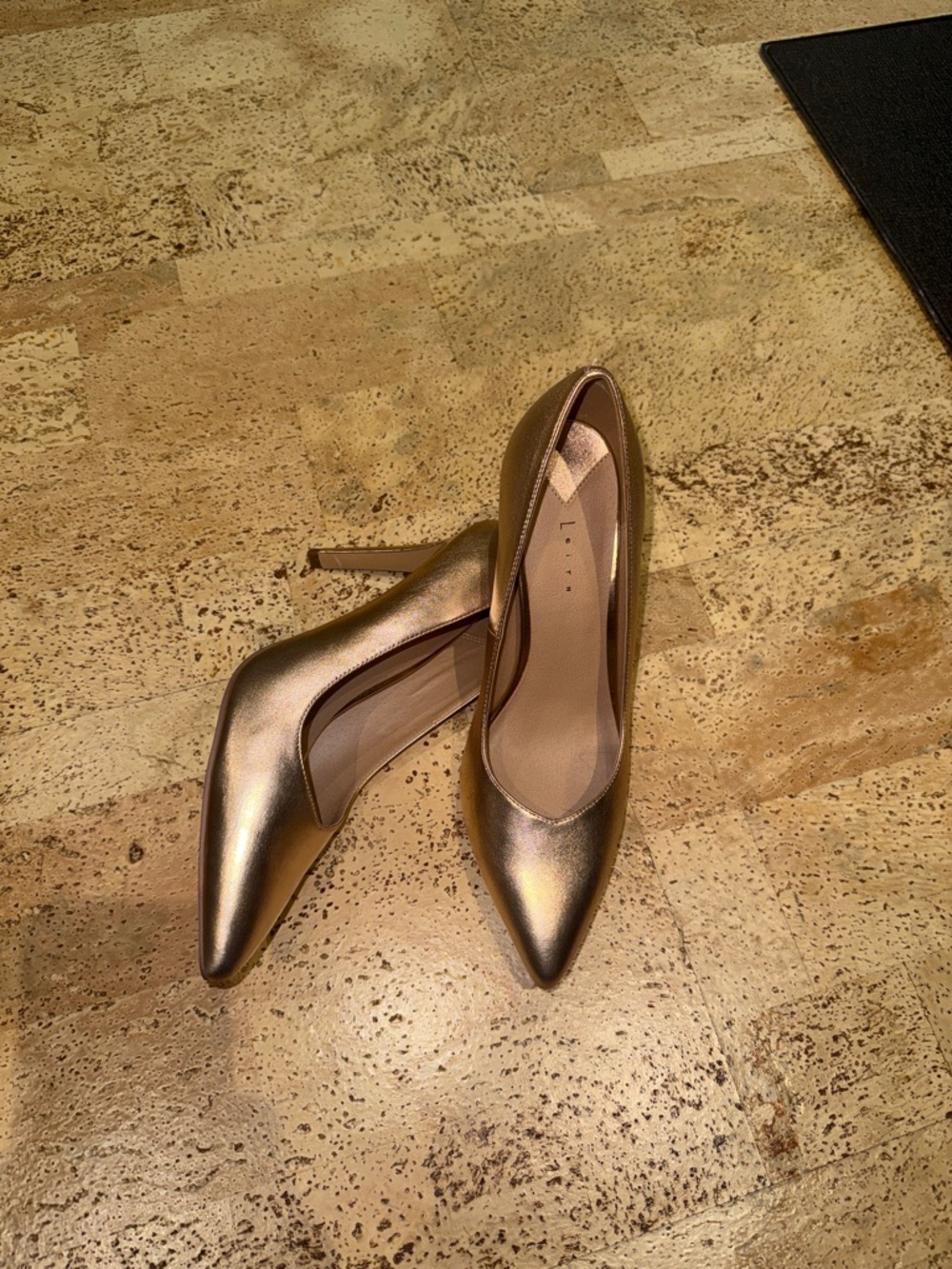 Leith Metallic Rose Gold Pointed-Toe Stiletto Heels